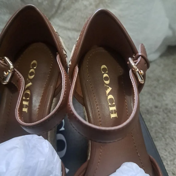 BRAND NEW Coach Women's Brown Espadrille Wedge Sandals - Picture 2 of 11